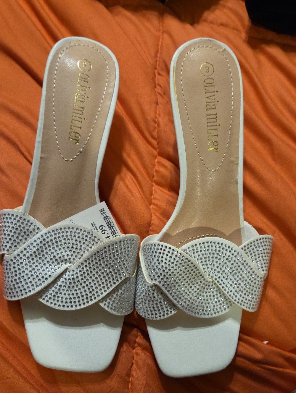 Olivia Miller White Crystal Braided Slide Mules
